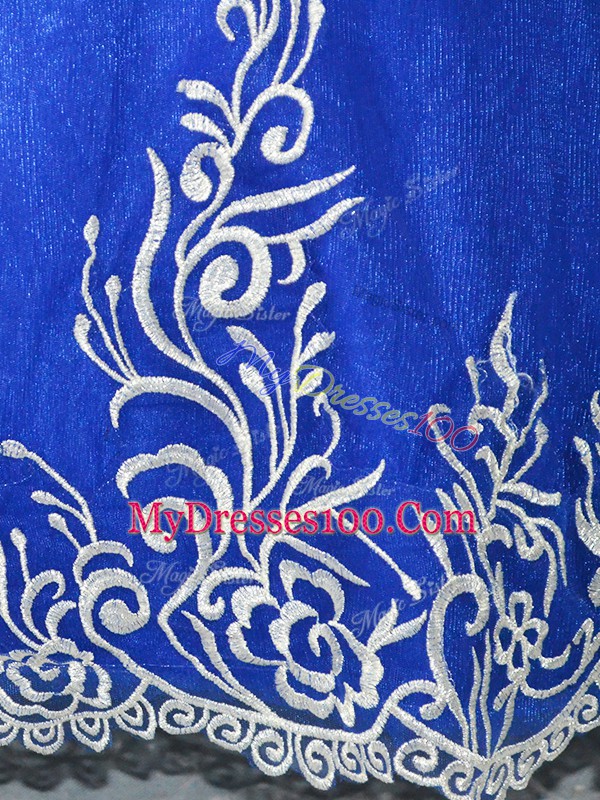 Ideal Royal Blue Lace Up Ball Gown Prom Dress Embroidery Sleeveless Floor Length