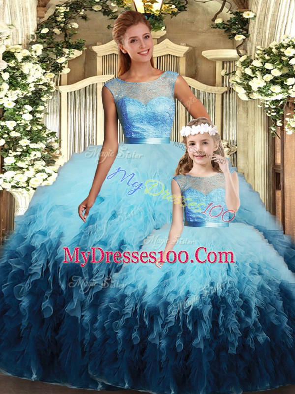Multi-color Sleeveless Tulle Backless Sweet 16 Quinceanera Dress for Sweet 16 and Quinceanera