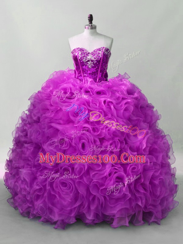 New Arrival Sequins Quince Ball Gowns Purple Lace Up Sleeveless Floor Length