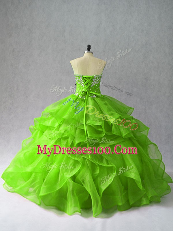 Organza Lace Up Quinceanera Gowns Sleeveless Floor Length Beading and Ruffles