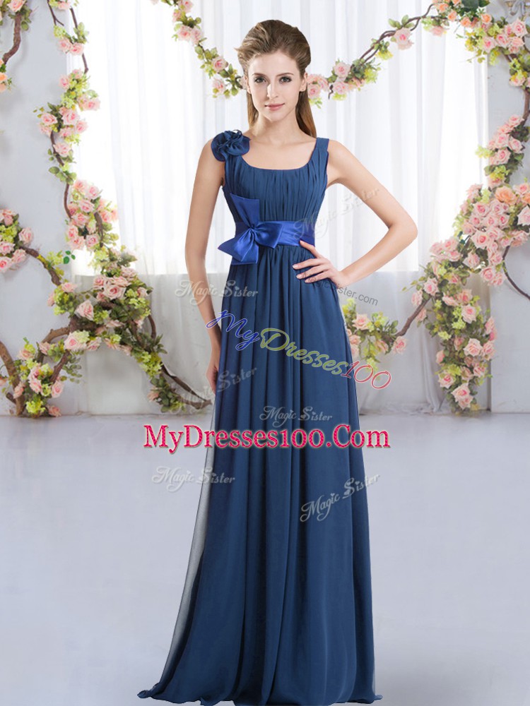 Charming Straps Sleeveless Chiffon Quinceanera Dama Dress Belt and Hand Made Flower Zipper