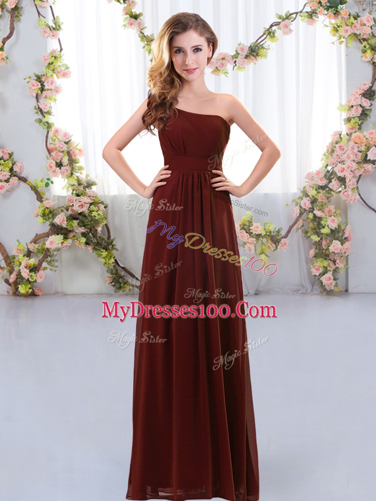 Floor Length Brown Damas Dress Chiffon Sleeveless Ruching