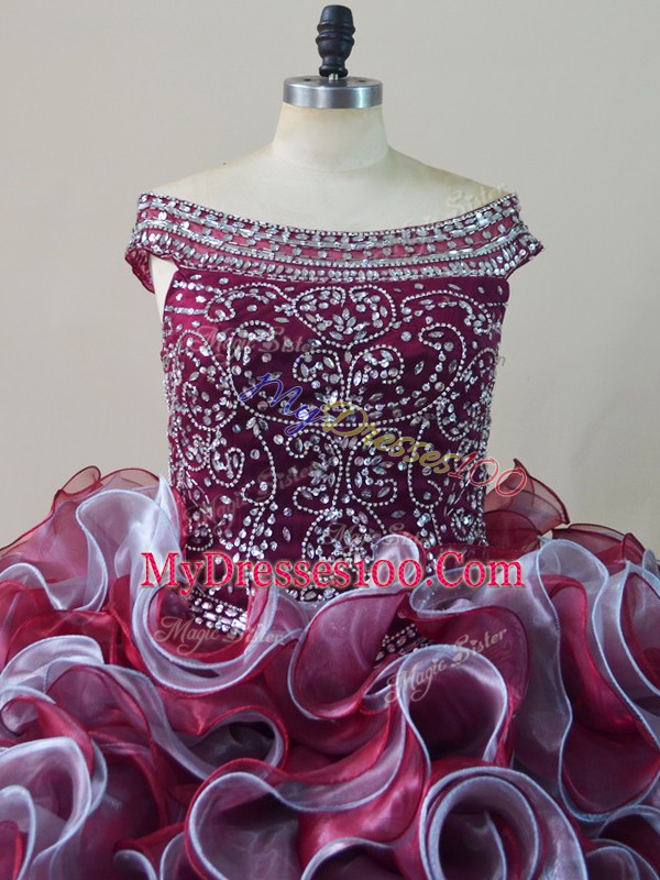 Customized Multi-color Organza Lace Up Quinceanera Gowns Sleeveless Court Train Beading and Ruffles