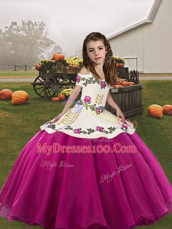 Sleeveless Embroidery Lace Up Little Girls Pageant Dress