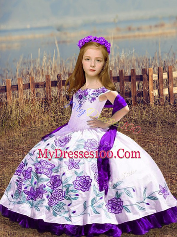 Enchanting White Sleeveless Satin Lace Up Kids Formal Wear for Wedding Party