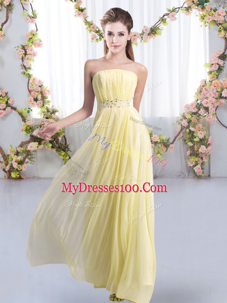 Yellow Wedding Party Dress Strapless Sleeveless Sweep Train Lace Up