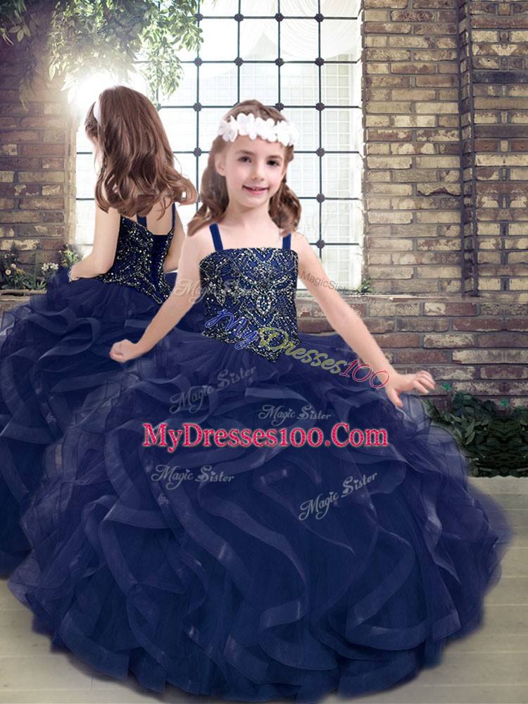 Sleeveless Beading and Ruffles Lace Up Kids Pageant Dress