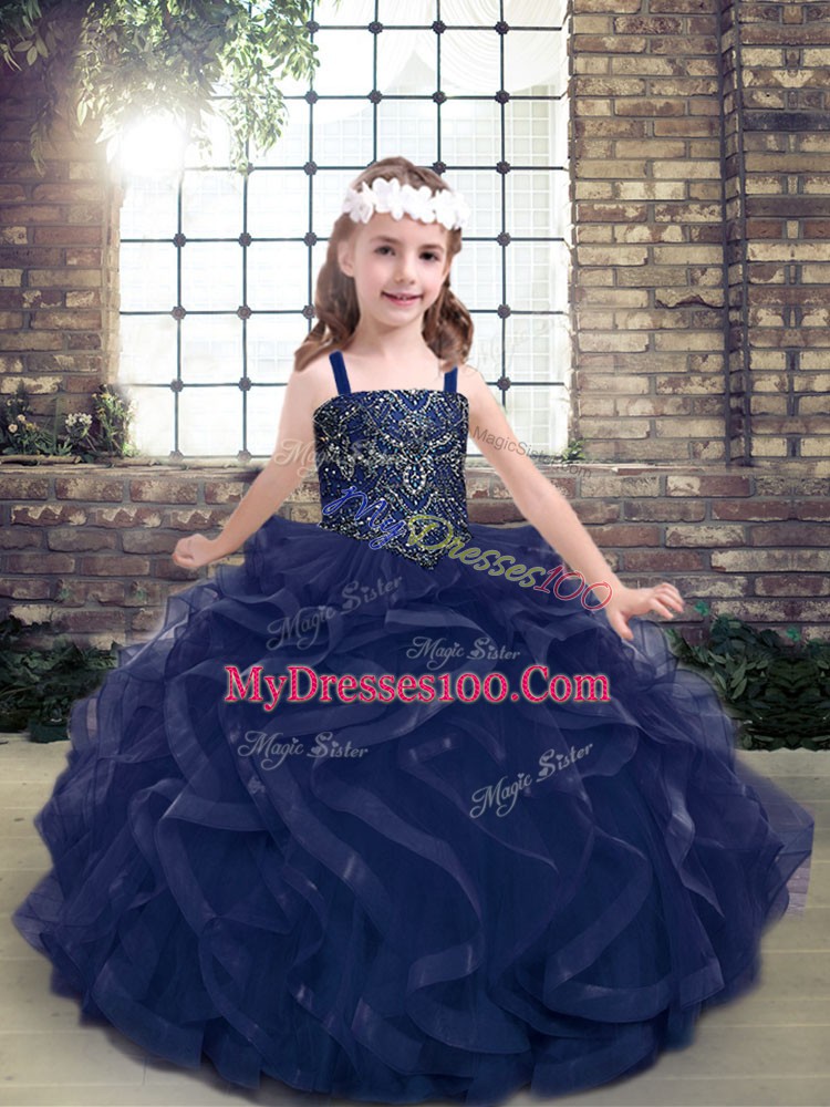 Sleeveless Beading and Ruffles Lace Up Kids Pageant Dress