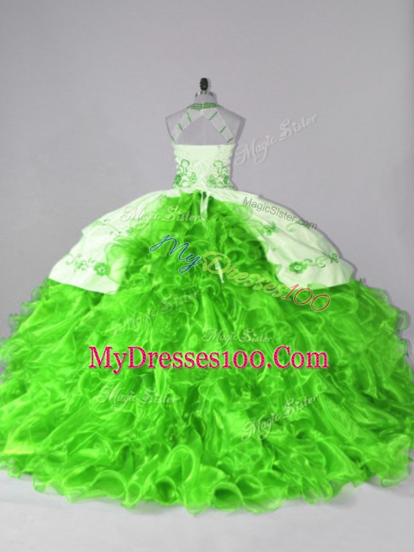 Attractive Ball Gowns Embroidery and Ruffles Ball Gown Prom Dress Lace Up Organza Sleeveless