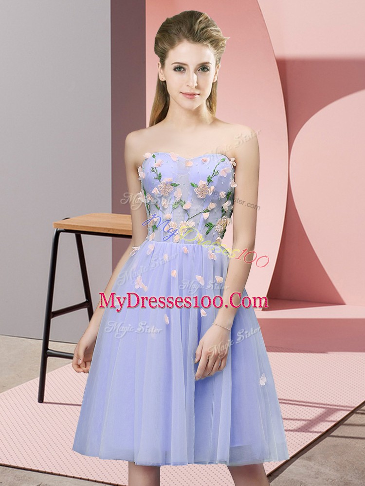 Custom Design Tulle Sleeveless Knee Length Vestidos de Damas and Appliques