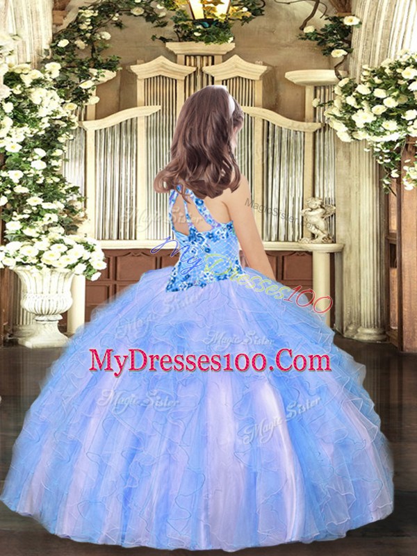 Cute Orange Red Halter Top Lace Up Appliques and Ruffles Little Girls Pageant Gowns Sleeveless