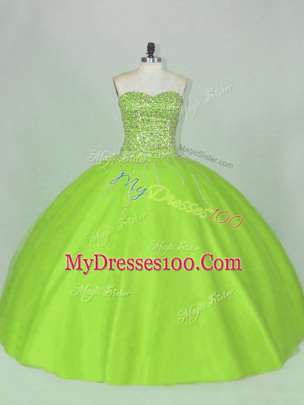 New Style Sweetheart Sleeveless Tulle Sweet 16 Dress Beading Lace Up