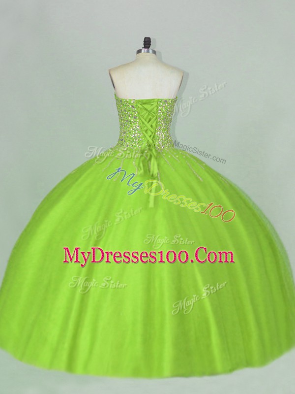 New Style Sweetheart Sleeveless Tulle Sweet 16 Dress Beading Lace Up