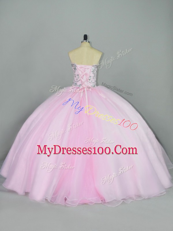Sexy Baby Pink Sweetheart Neckline Beading Quinceanera Gowns Sleeveless Lace Up