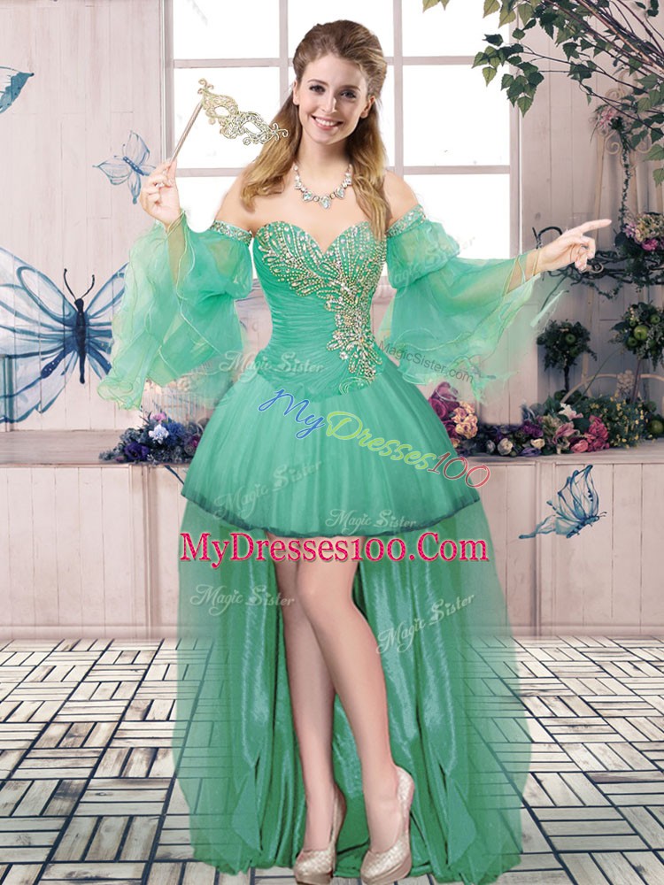 Modest Turquoise Quinceanera Gown Sweet 16 and Quinceanera with Beading Sweetheart Sleeveless Lace Up