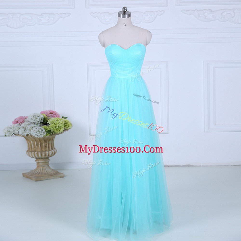 Peach Zipper Bridesmaids Dress Ruching Sleeveless Floor Length