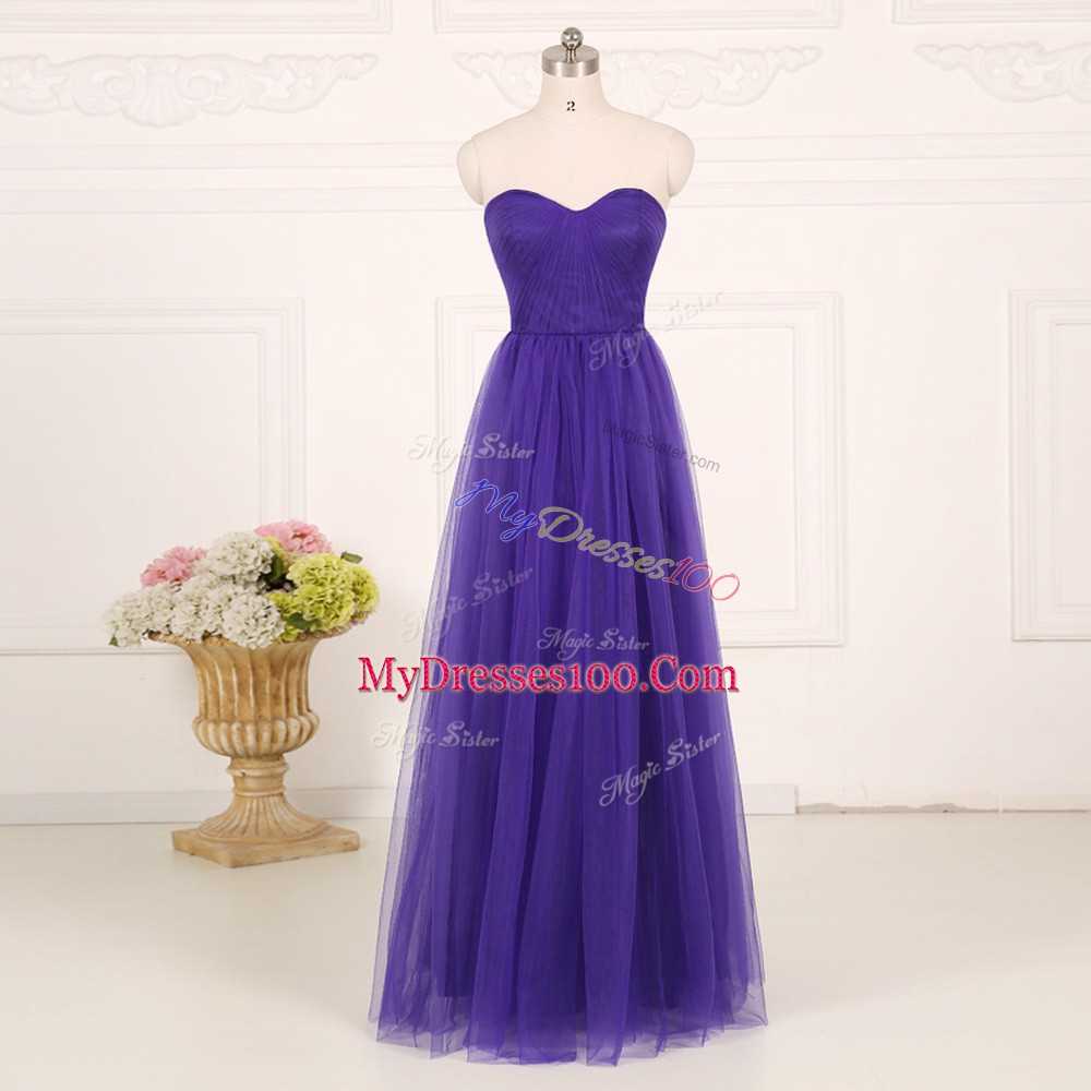 Peach Zipper Bridesmaids Dress Ruching Sleeveless Floor Length