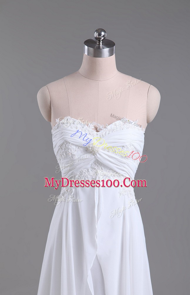 Best Selling Sweetheart Sleeveless Chiffon Wedding Dress Beading and Lace Brush Train Lace Up