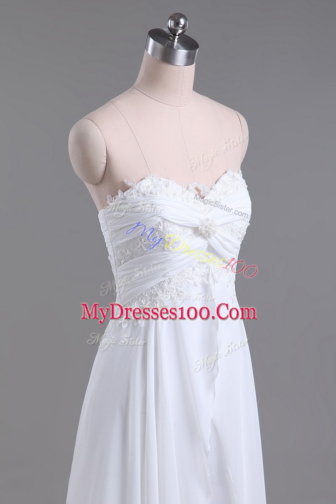 Best Selling Sweetheart Sleeveless Chiffon Wedding Dress Beading and Lace Brush Train Lace Up