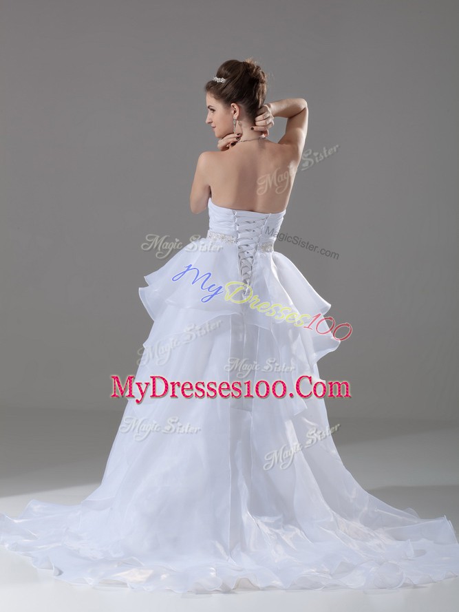 White Sleeveless Beading and Ruffles Lace Up Bridal Gown