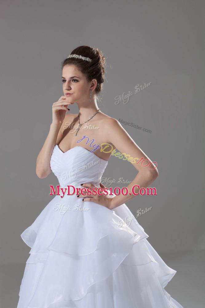 White Sleeveless Beading and Ruffles Lace Up Bridal Gown