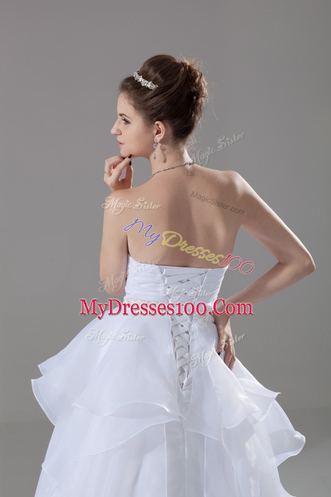 White Sleeveless Beading and Ruffles Lace Up Bridal Gown