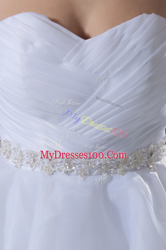 White Sleeveless Beading and Ruffles Lace Up Bridal Gown