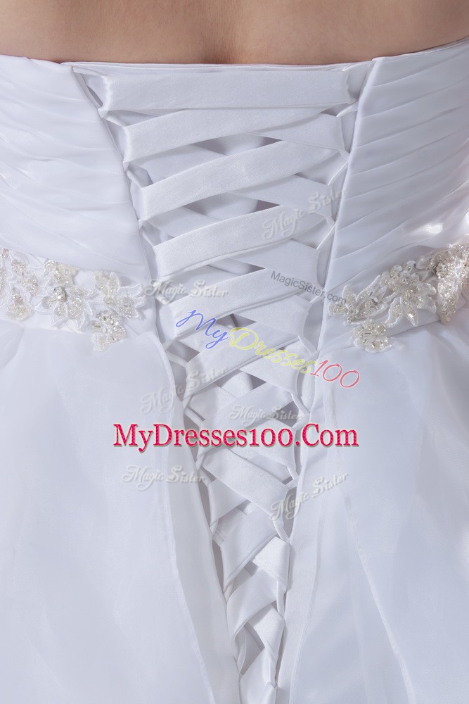 White Sleeveless Beading and Ruffles Lace Up Bridal Gown