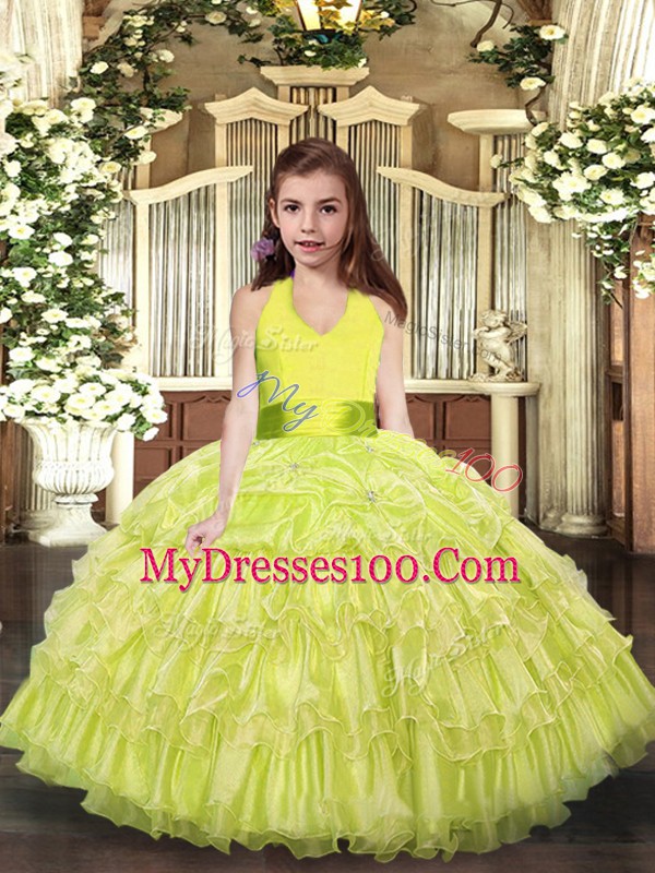 Custom Designed Sleeveless Ruffled Layers Lace Up Girls Pageant Dresses