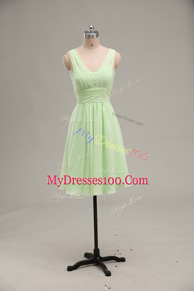 Yellow Green Chiffon Zipper Prom Gown Sleeveless Mini Length Ruching