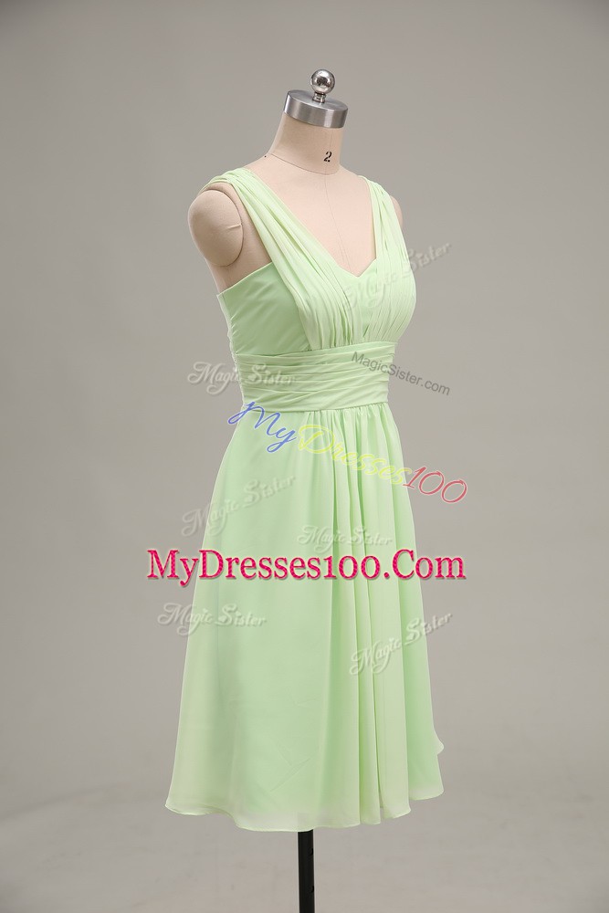 Yellow Green Chiffon Zipper Prom Gown Sleeveless Mini Length Ruching
