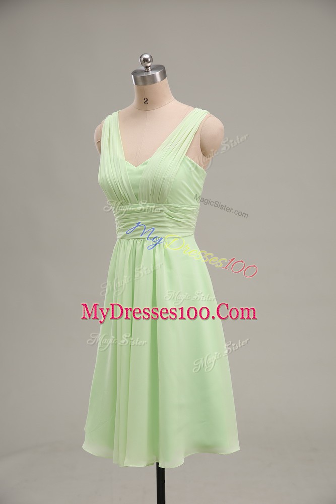 Yellow Green Chiffon Zipper Prom Gown Sleeveless Mini Length Ruching