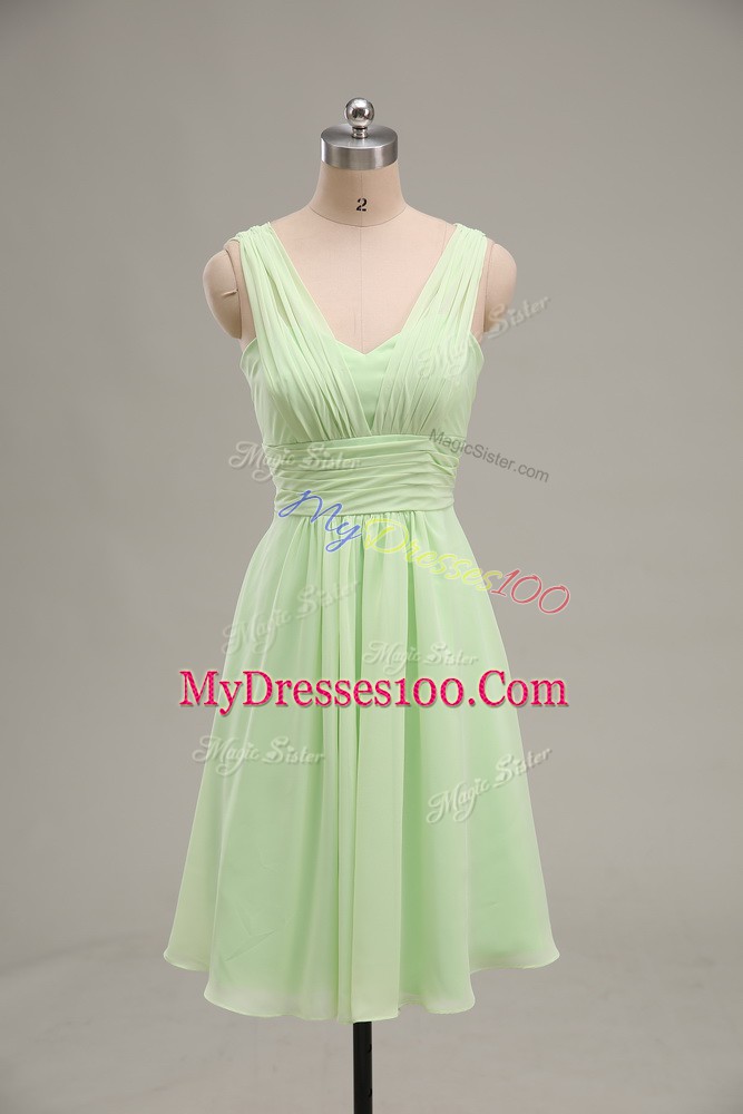 Yellow Green Chiffon Zipper Prom Gown Sleeveless Mini Length Ruching