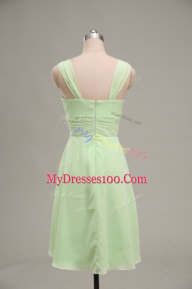Yellow Green Chiffon Zipper Prom Gown Sleeveless Mini Length Ruching