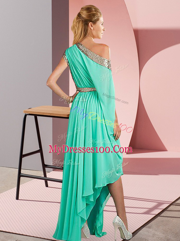 Affordable Aqua Blue One Shoulder Side Zipper Sequins Pageant Gowns Sleeveless