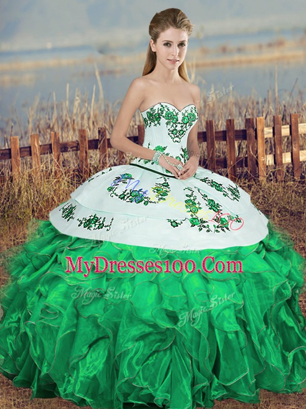 Floor Length Ball Gowns Sleeveless Green Quinceanera Gowns Lace Up