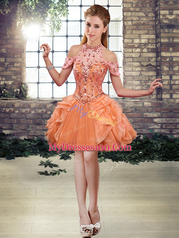Beauteous Beading and Ruffles Sweet 16 Dress Orange Lace Up Sleeveless Floor Length