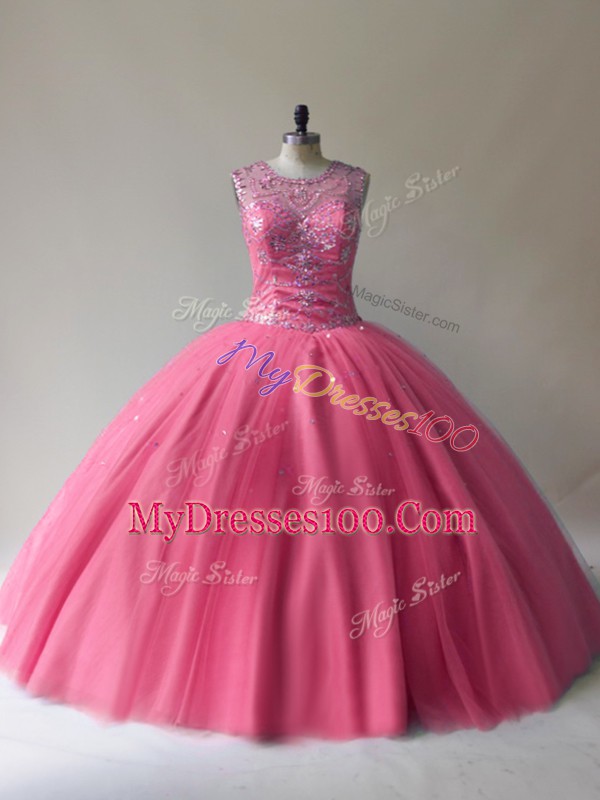Red Sleeveless Beading Floor Length 15 Quinceanera Dress