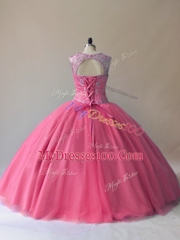 Red Sleeveless Beading Floor Length 15 Quinceanera Dress