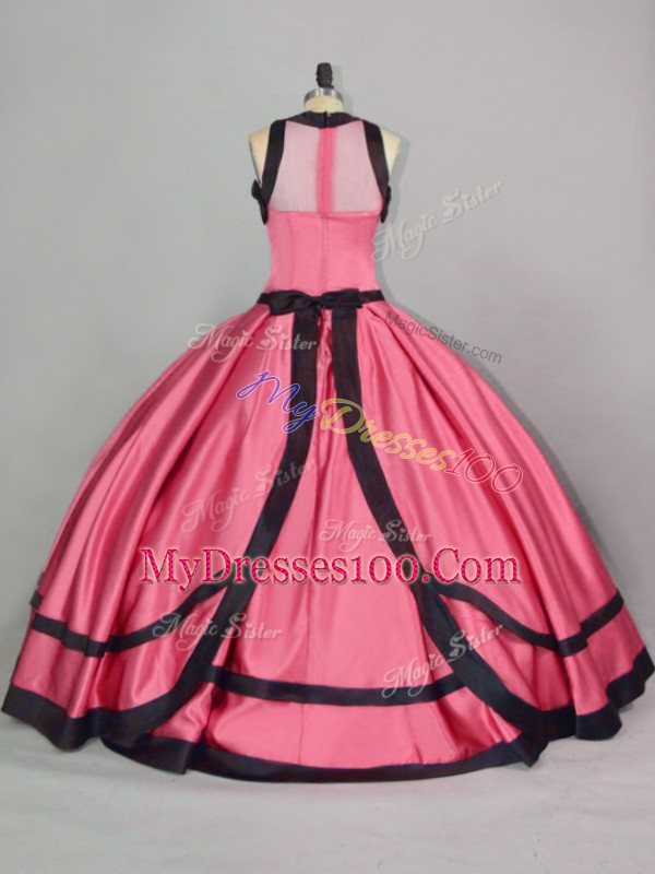 Captivating Ball Gowns 15th Birthday Dress Red Scoop Satin Sleeveless Floor Length Zipper