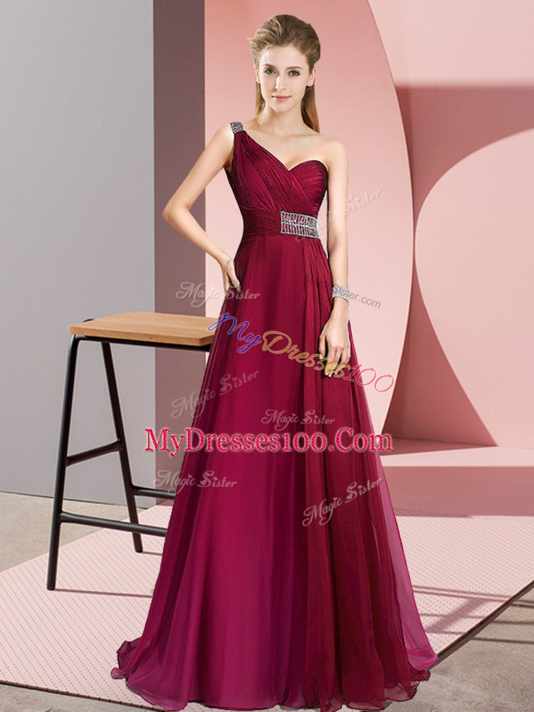 One Shoulder Sleeveless Chiffon Party Dress Wholesale Beading Brush Train Criss Cross