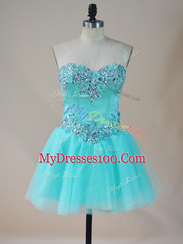 Lovely Tulle Sleeveless Mini Length Prom Party Dress and Beading