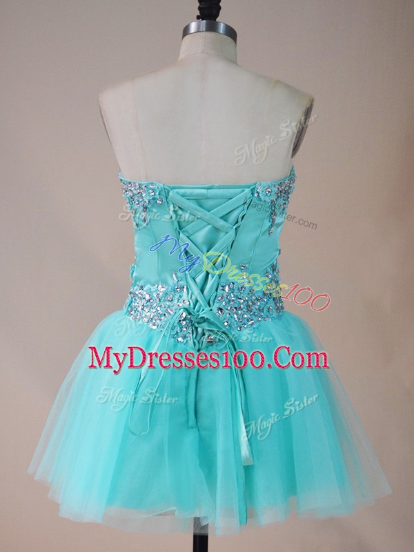 Lovely Tulle Sleeveless Mini Length Prom Party Dress and Beading