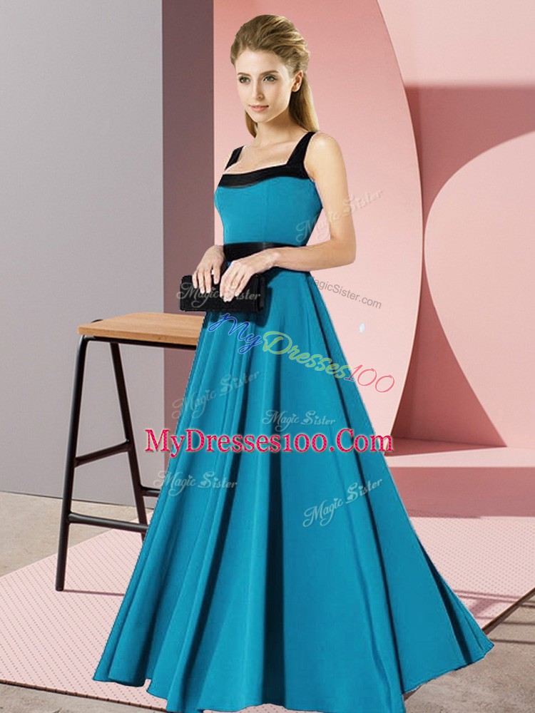 Belt Bridesmaid Dresses Teal Zipper Sleeveless Floor Length
