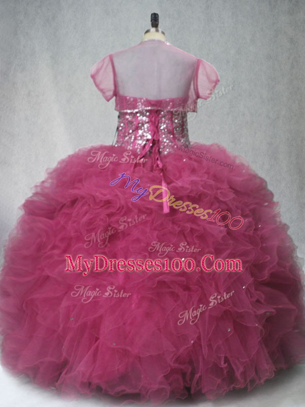 Sophisticated Tulle Sweetheart Sleeveless Lace Up Beading and Ruffles Sweet 16 Quinceanera Dress in Coral Red