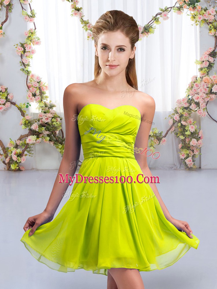 Yellow Green Lace Up Sweetheart Ruching Bridesmaid Dresses Chiffon Sleeveless