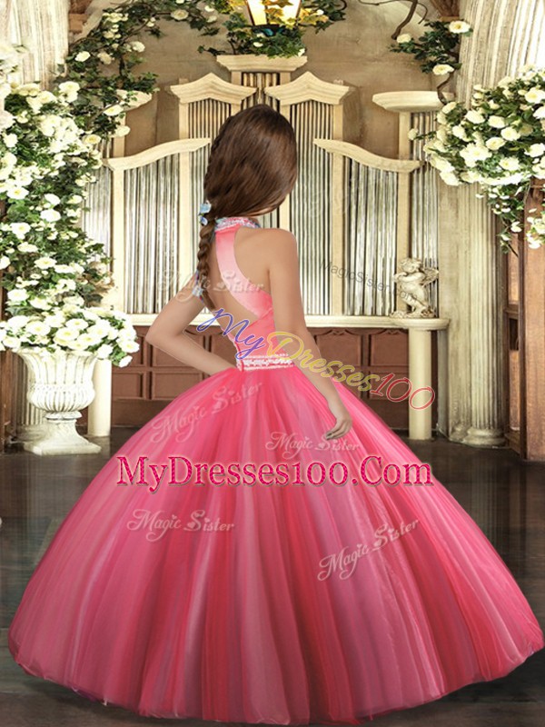 Halter Top Sleeveless Backless Little Girl Pageant Gowns Lavender Tulle
