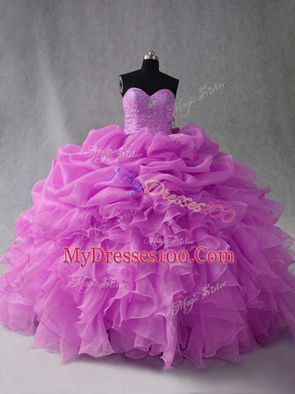 Floor Length Ball Gowns Sleeveless Lilac Quinceanera Dress Lace Up