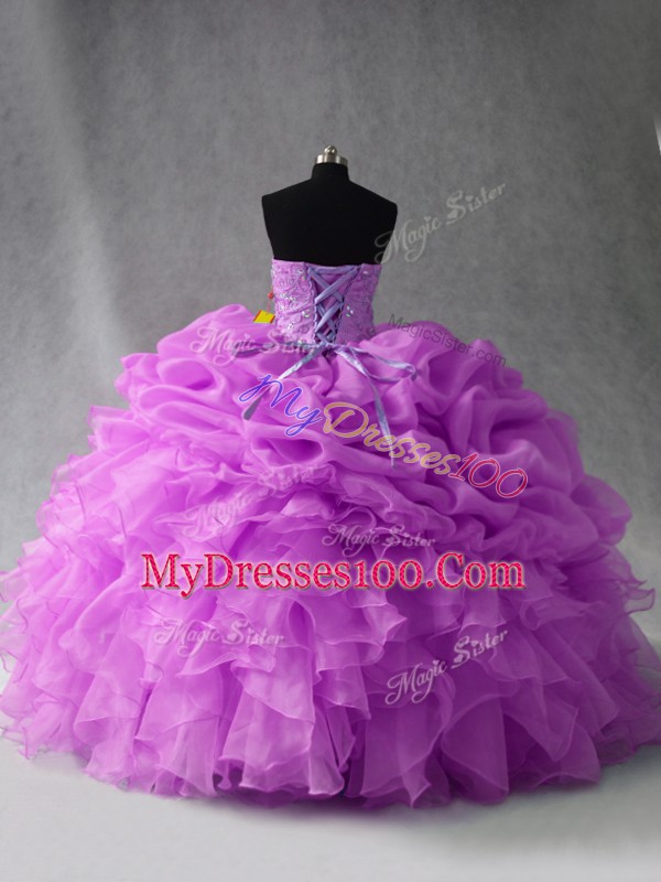 Floor Length Ball Gowns Sleeveless Lilac Quinceanera Dress Lace Up