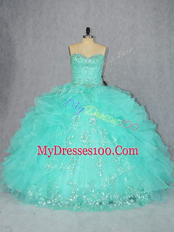 Floor Length Aqua Blue Vestidos de Quinceanera Sweetheart Sleeveless Lace Up